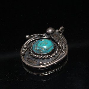 STERLING SILVER NAVAJO ARTHUR J WILLIAMS AJW OLD PAWN TURQUOISE PENDANT